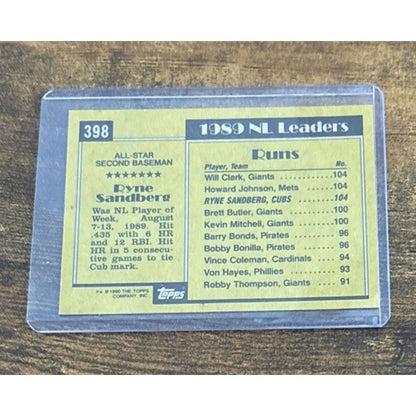 1990 Topps #398 Ryne Sandberg Baseball Card All-Star National League Pack Fresh