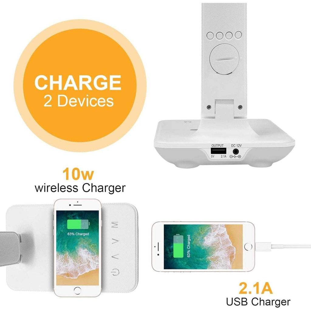 LED Desk Lamp w/ Wireless Charger & USB Charging 2 Devices @ Once Clock Calendar