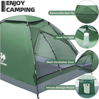 CAMEL CROWN Camping Tent Green/Grey 2 Person Waterproof Lightweight Quick Setup