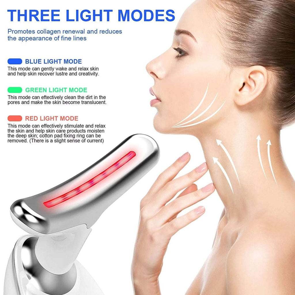 7-Color Anti-Aging Firming Face & Neck Massager w Heat EMS Red Light Beauty Devi