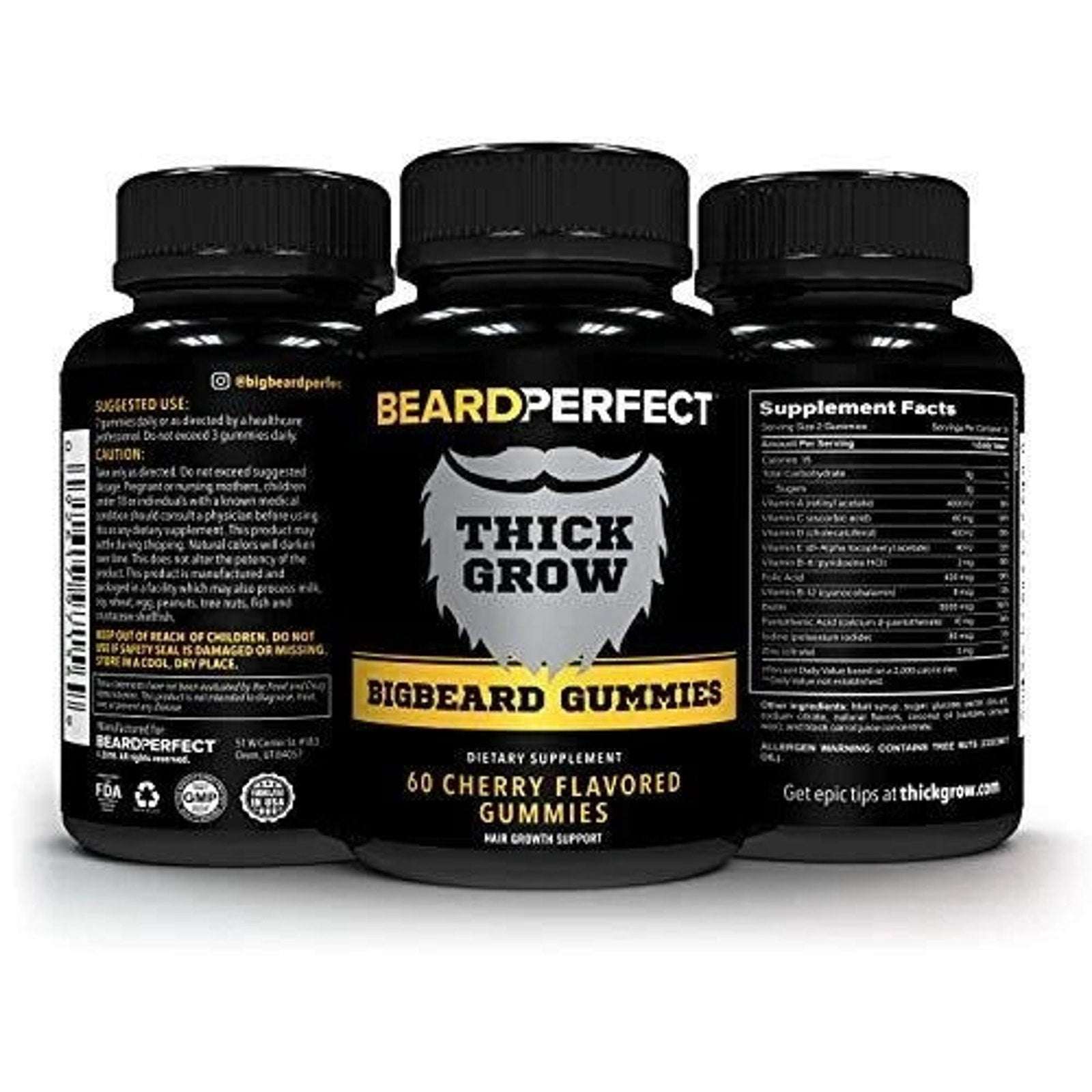 BeardPerfect THICKGROW BIGBEARD Gummies 60 Cherry w/ Biotin Vitamin B12 C D Zinc
