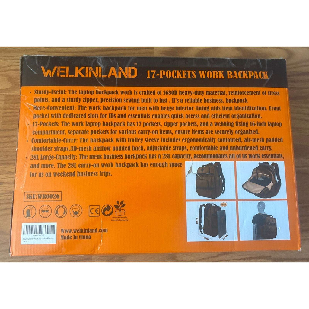 WELKINLAND 24H Work Backpack 28L, 17-Pockets, Durable & Professional, 16" Laptop