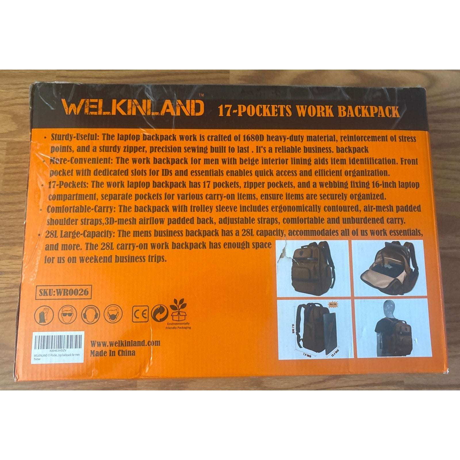 WELKINLAND 24H Work Backpack 28L, 17-Pockets, Durable & Professional, 16" Laptop