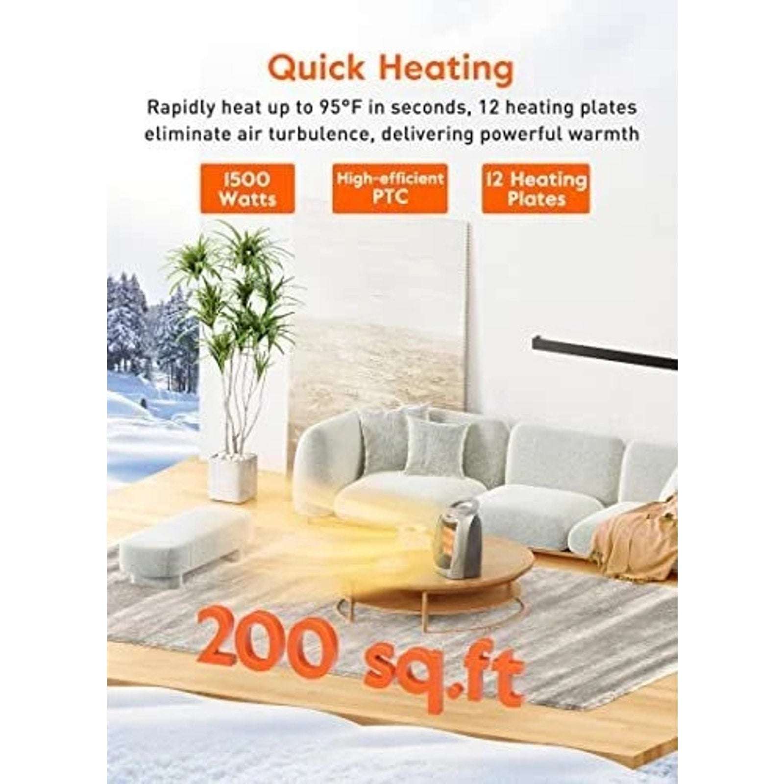 Electric Space Heater Fan w/ Adj Thermostat 1500W Overheat Protection Auto-Off