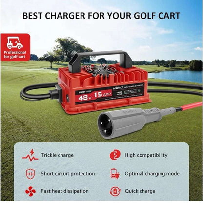 EPOWREY 15 AMP 48 Volt Golf Cart Battery Charger for Club Car 3-Pin Round Plug