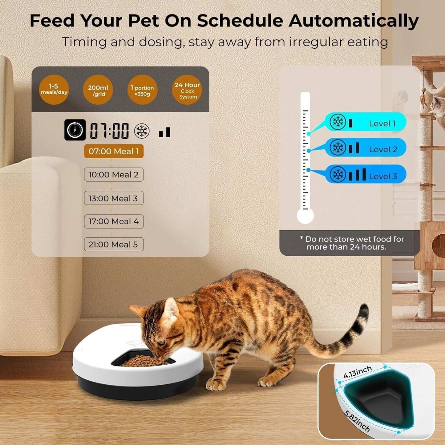 UBPET F10 Smart Automatic Cat Feeder 5 Timed Wet Food Dispenser 3 Cooling Modes