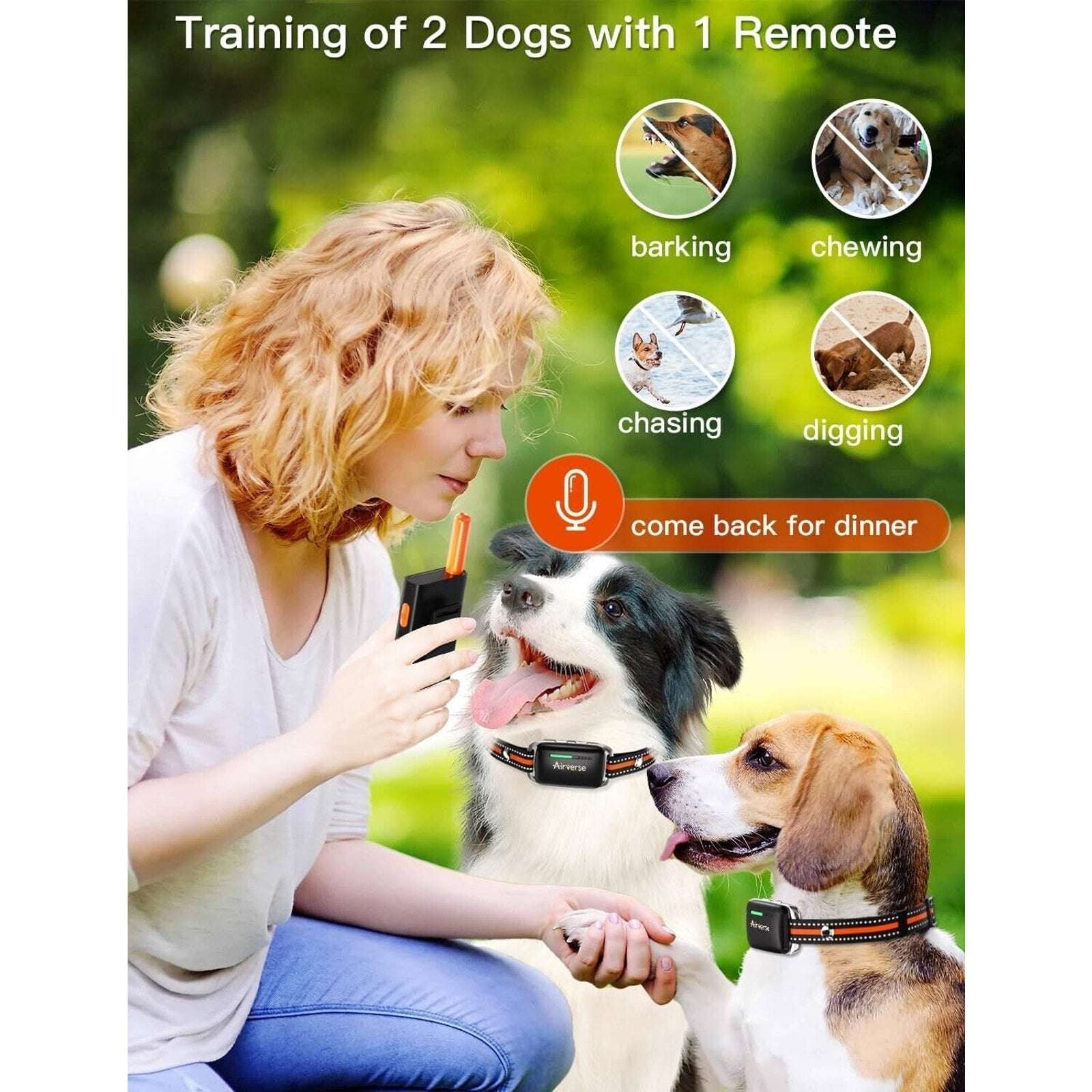 Airverse 2 Dog 1600FT Waterproof Dog Training Collar w Remote 3 Modes & Voice