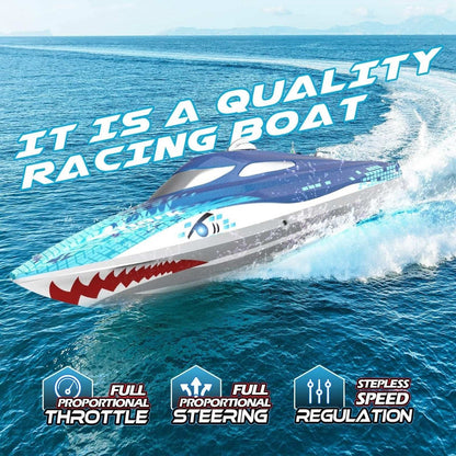 DEERC 2.4G RC Sink-Proof High Speed Racing Boat w/ LED Lights & Shark Graffiti