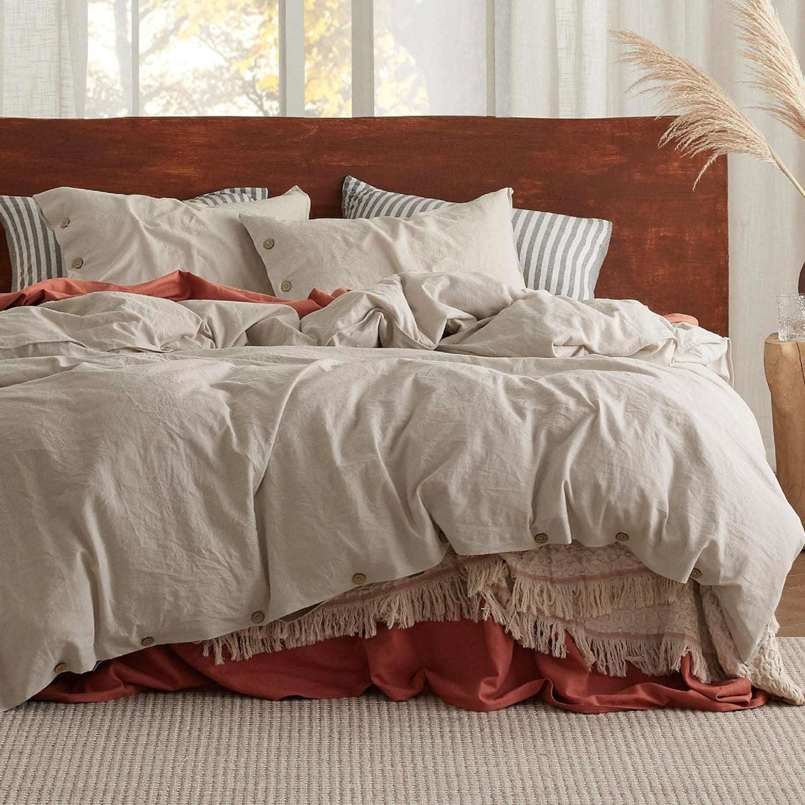 CHUFFED 54% French Linen 45% Cotton Duvet Cover Set 3PC Full/Queen Natural Linen