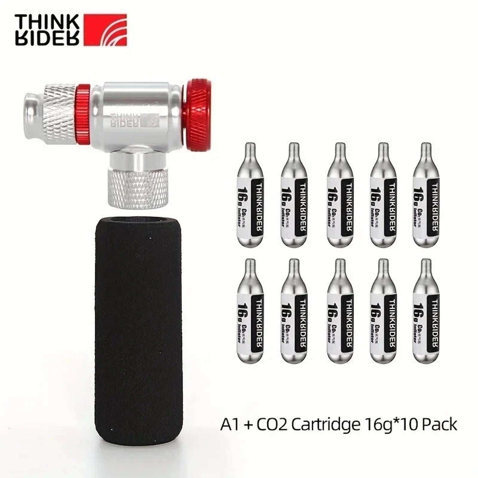 ThinkRider CO2 Bike Tire Inflator Schrader/Presta + 10PC 16g Threaded Cartridges
