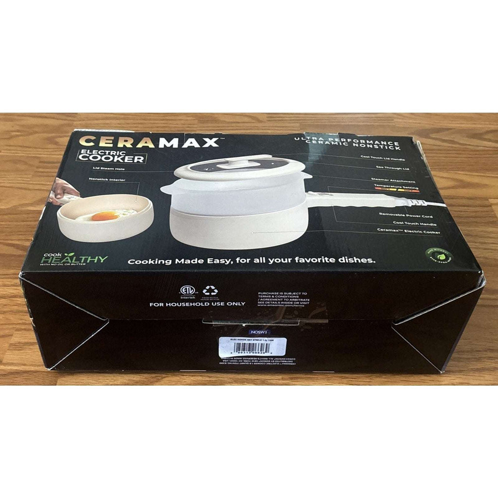 CERAMAX 1.6Qt Electric Hot Pot Ramen Multi-Cooker Steamer Non-Stick 800W RV Dorm