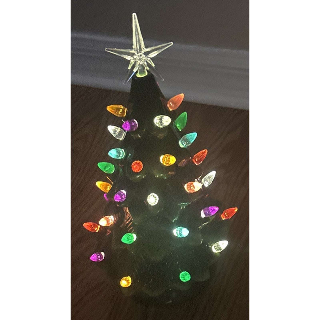 12.2" Ceramic Battery Operated Tabletop Christmas Tree with Multicolored Lights