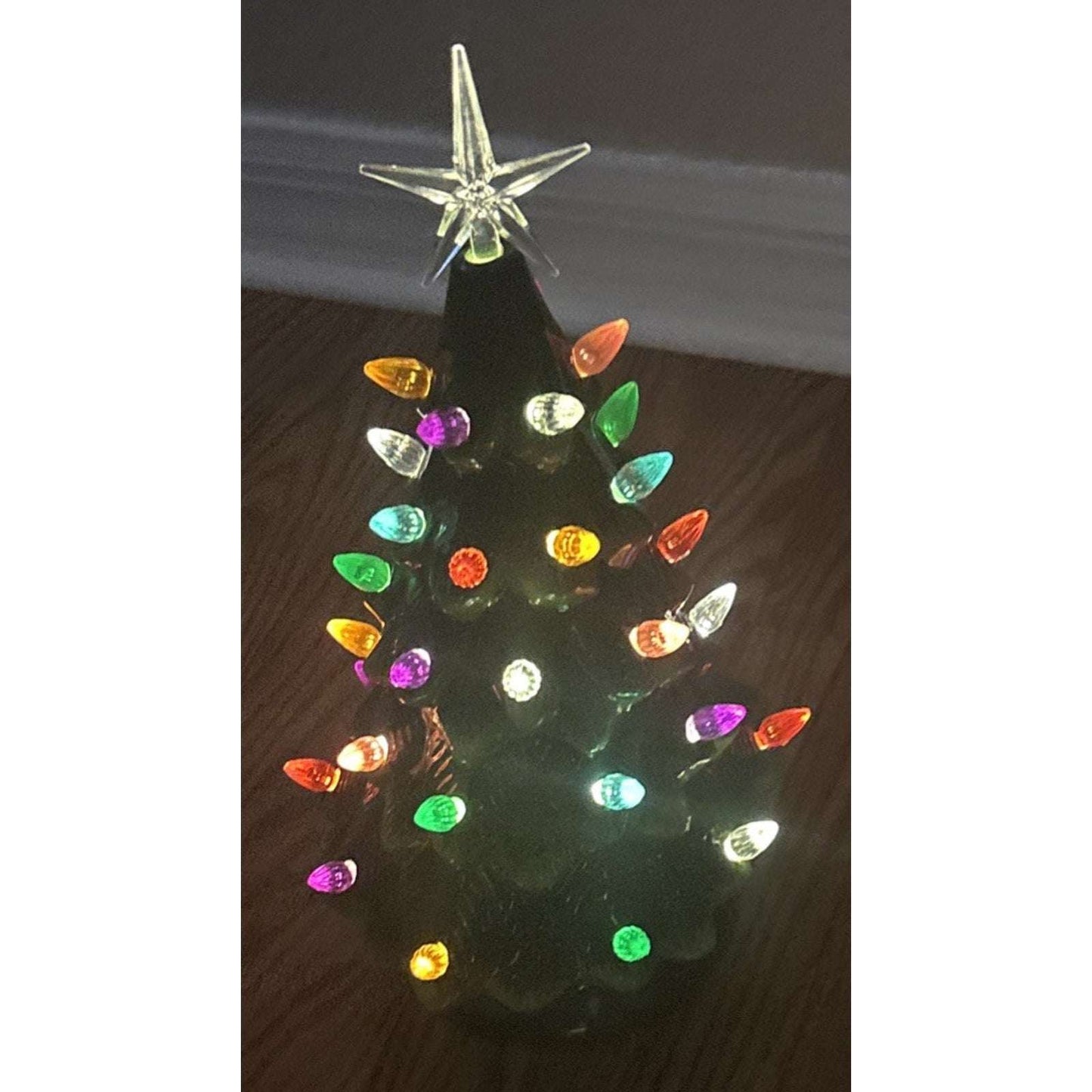 12.2" Ceramic Battery Operated Tabletop Christmas Tree with Multicolored Lights