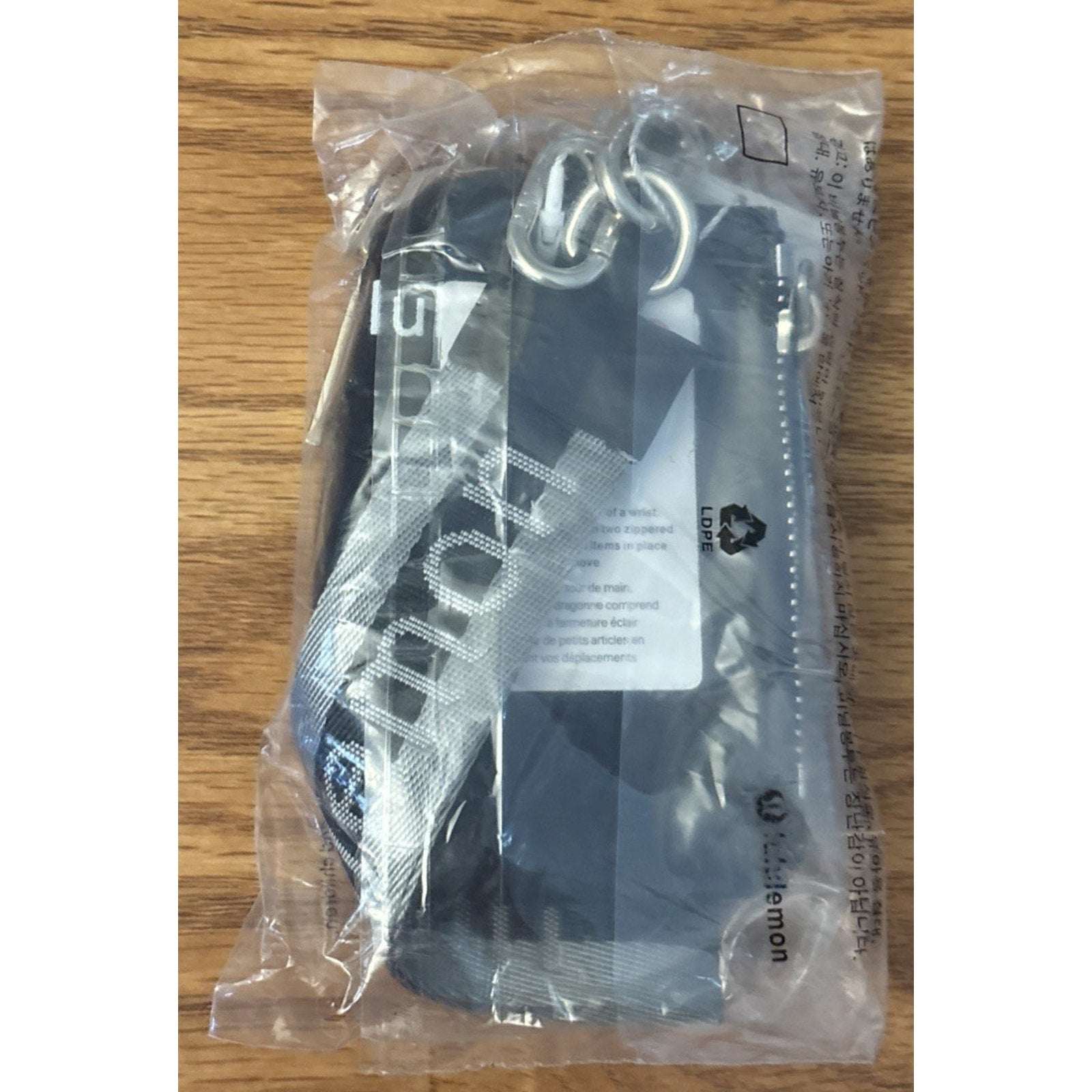 NWT Lululemon Dual Pouch Wristlet Wordmark Wallet Keychain Black / Gray / Silver