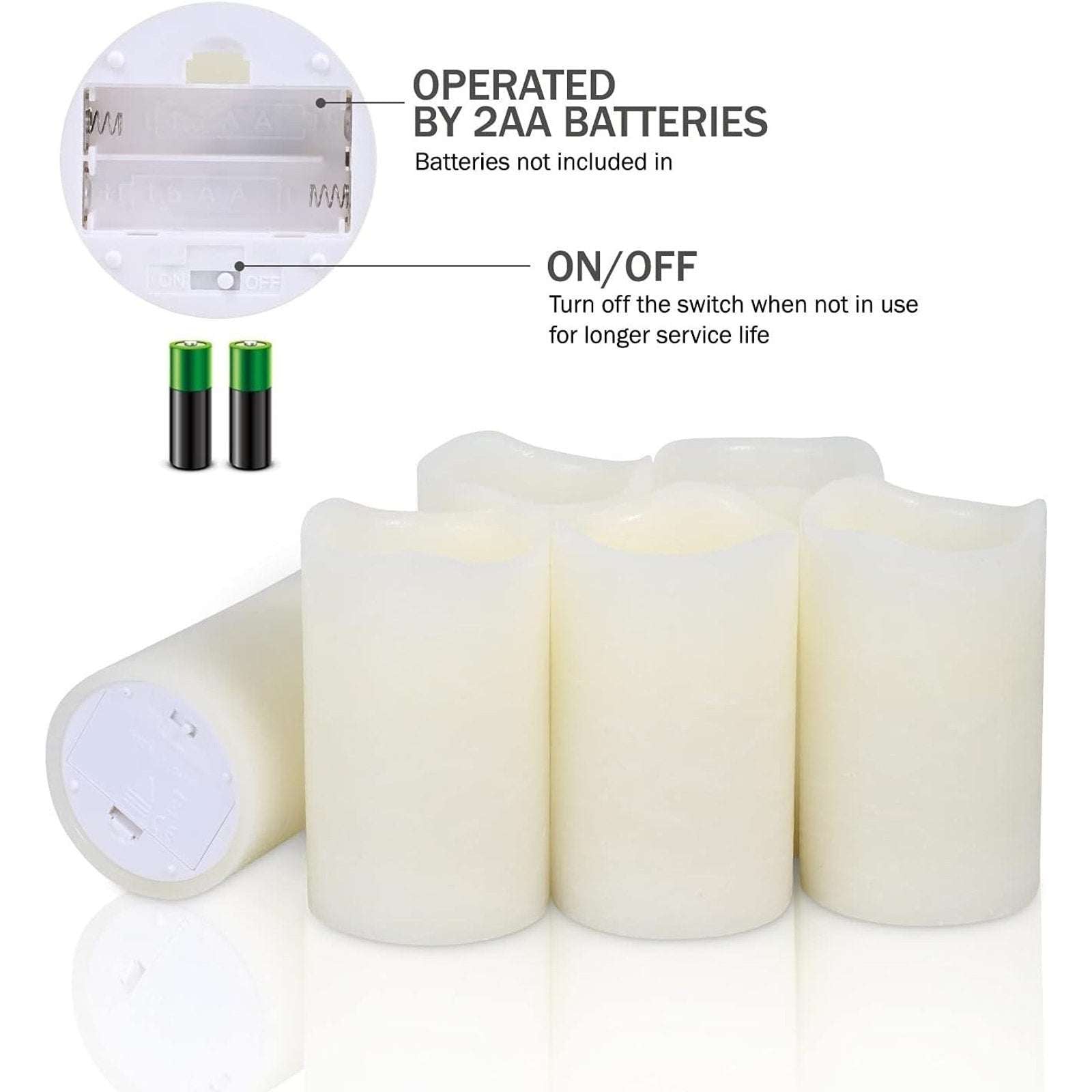 6PC Flickering Flameless LED Real Wax 3x5 Pillar Dimmable Candles +Remote/Timer