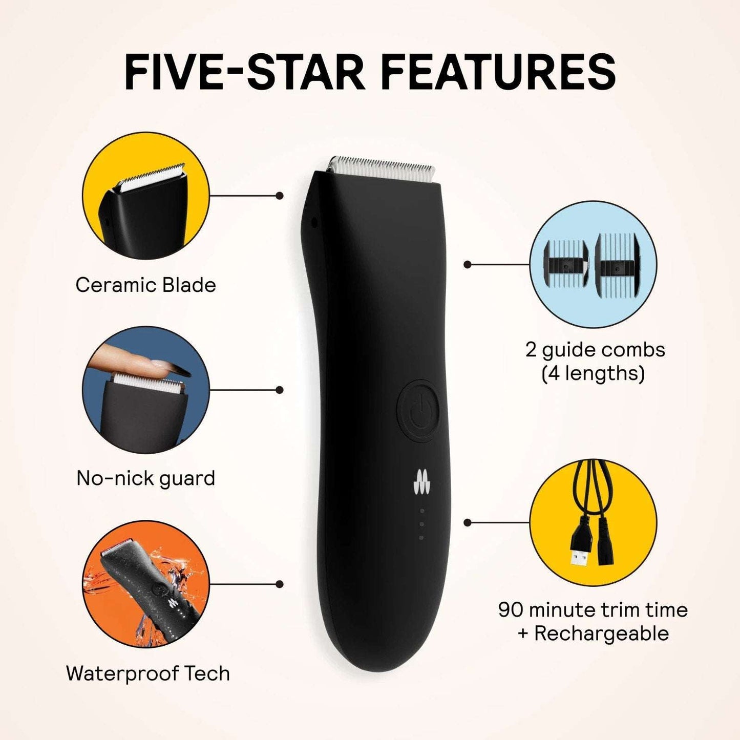 Meridian The Trimmer Whole Body Hair Trimmer Waterproof & Rechargeable in ONYX