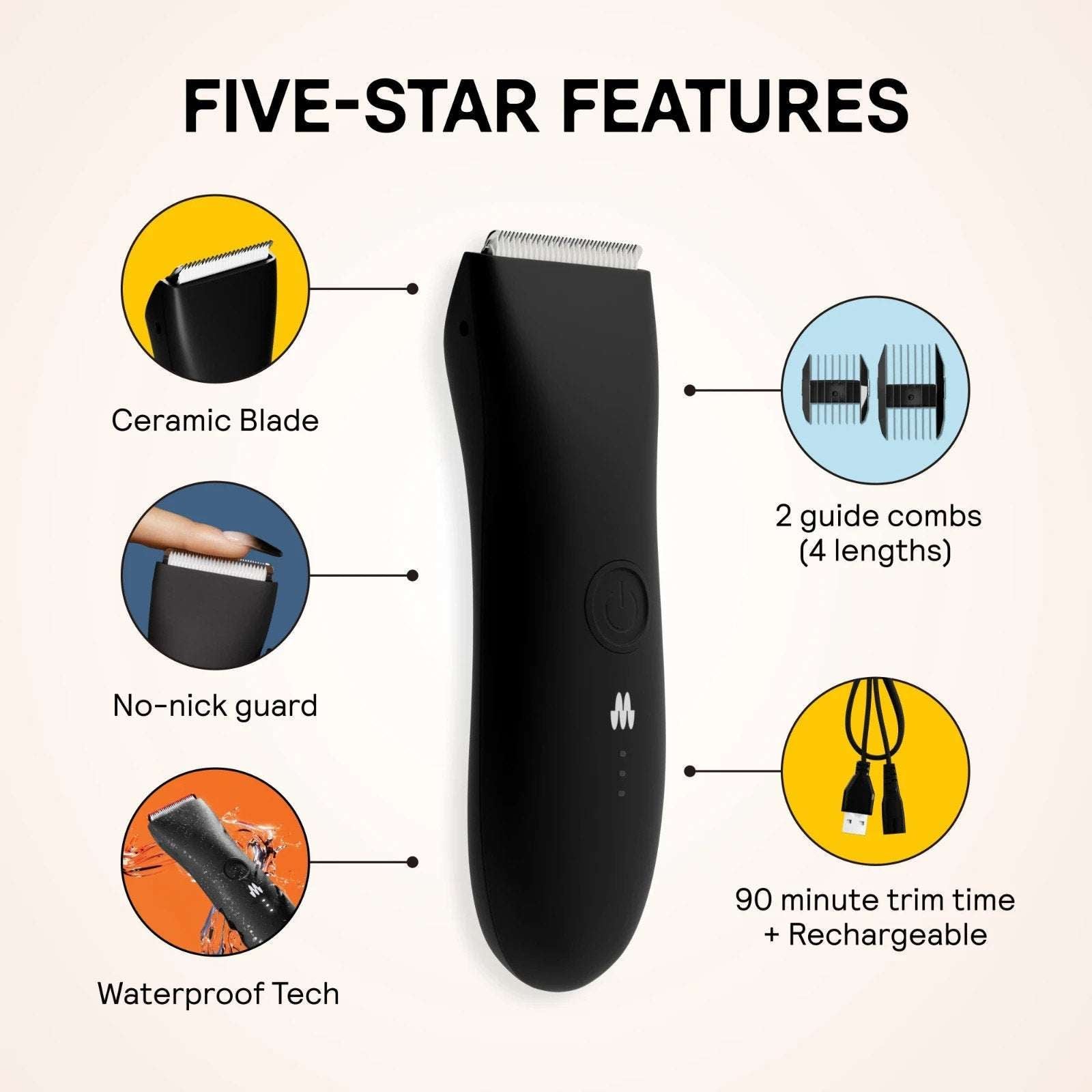 Meridian The Trimmer Whole Body Hair Trimmer Waterproof & Rechargeable in ONYX