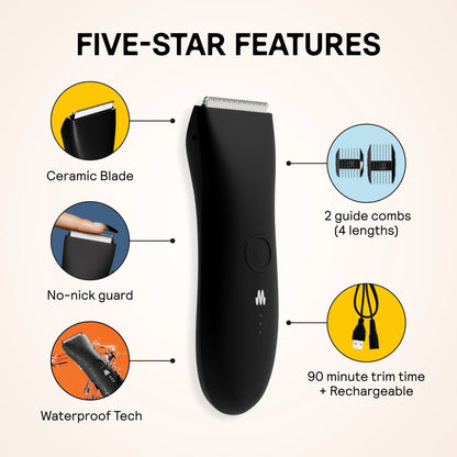 Meridian The Trimmer Whole Body Hair Trimmer Waterproof & Rechargeable in ONYX