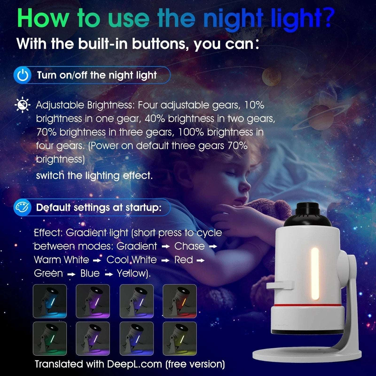 4K HD Galaxy Star Projector with 10 Slides, 360° Rotation, Timer & 8 LED Colors