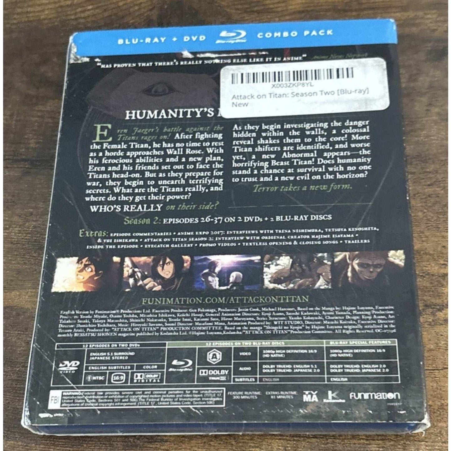 Attack on Titan Season 2 Blu-ray + DVD Combo Pack New & Sealed 4 Disc Set