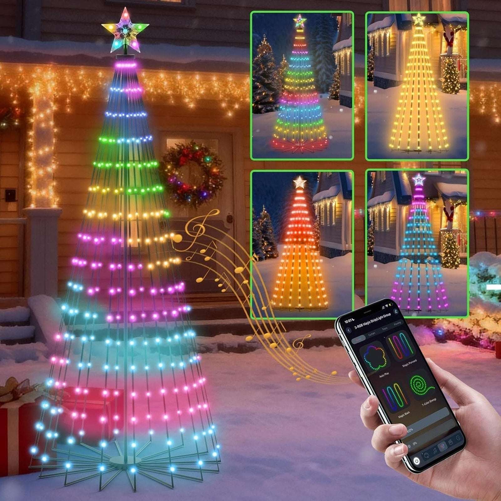 8' Smart 340 LED Christmas Tree App Control RGB Lighted Cone Music Sync DIY IP65