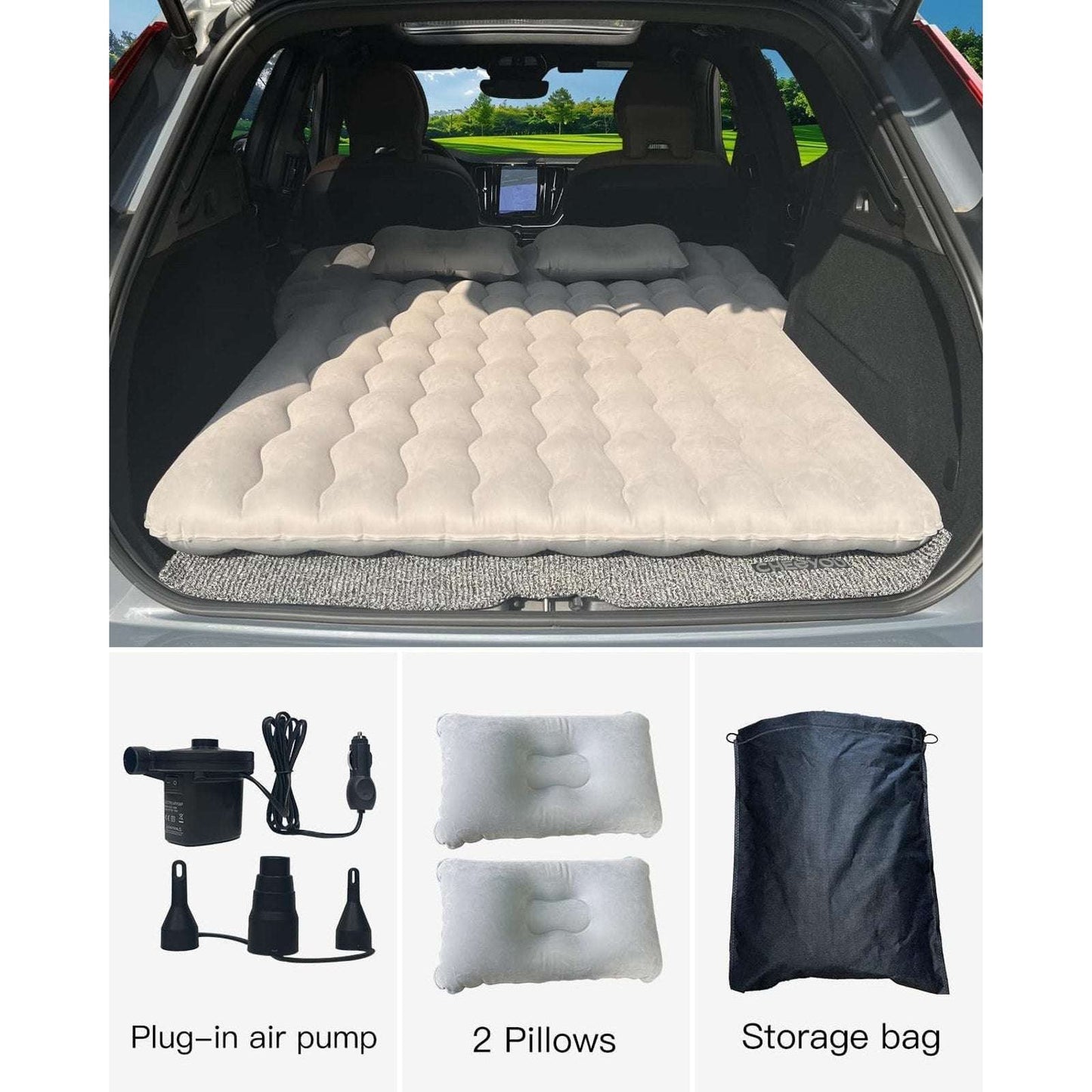 SUV Inflatable Air Mattress w Pump Drive-Ins Road Trips Camping Cup Phone Holder