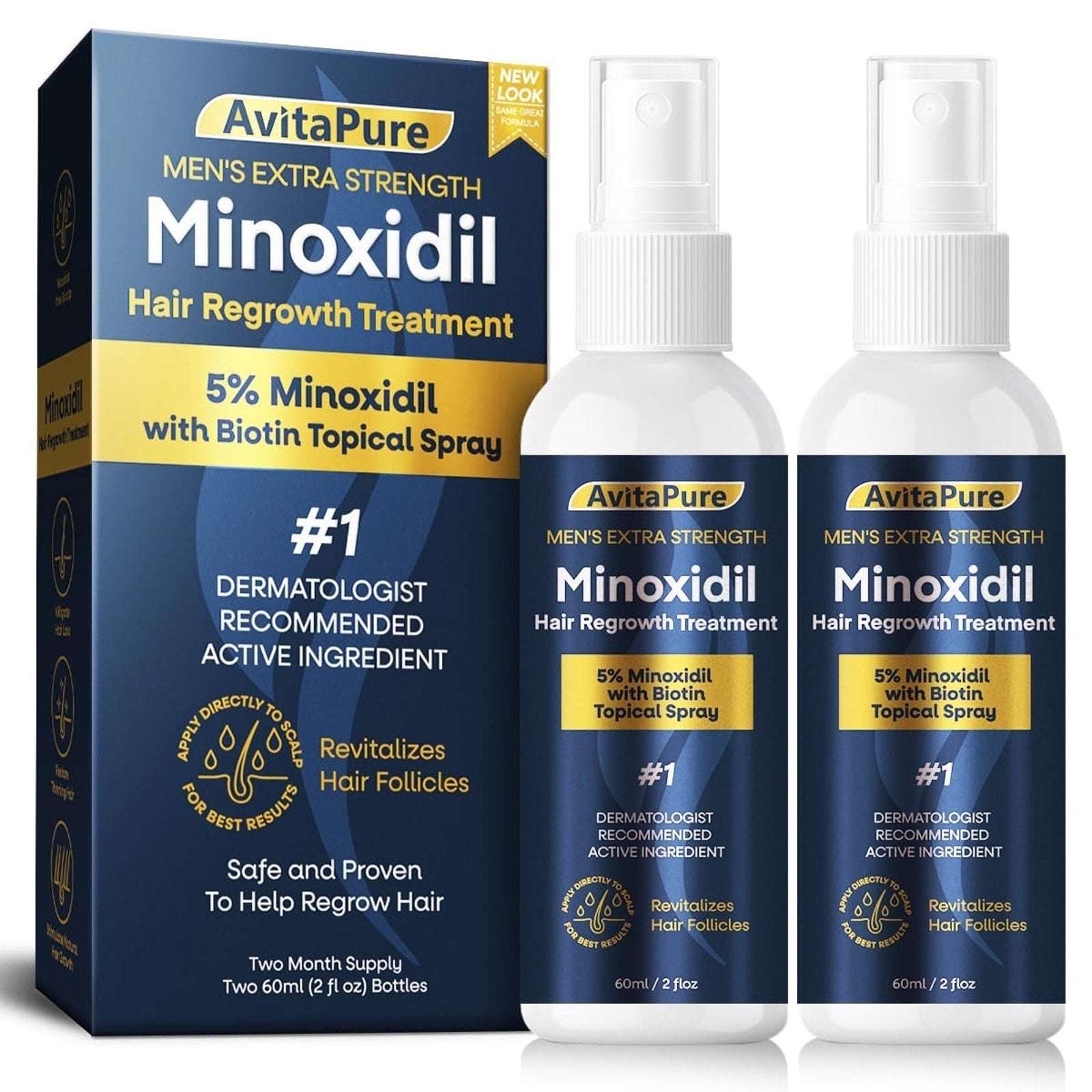 5% Minoxidil +Biotin Extra Strength Hair & Beard Regrowth Treatment 2 x 2 fl oz