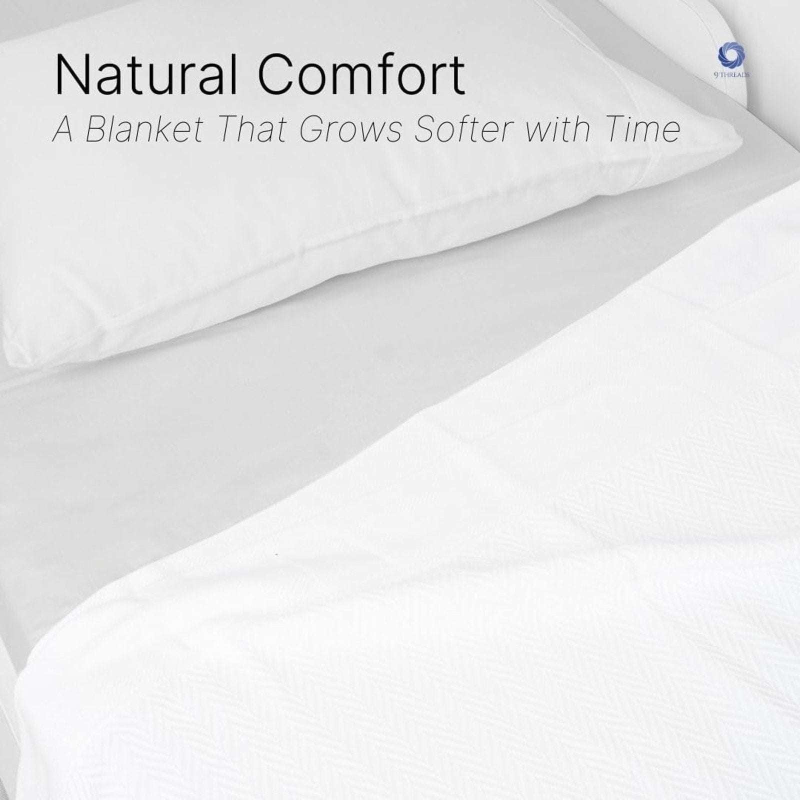 100% Pure Cotton Luxury King Size 108"X90" White Herringbone Blanket MadeinIndia