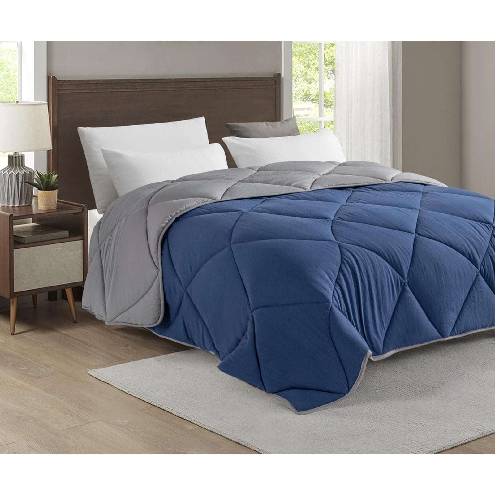 Hotel Quality Down-Alternative Comforter by APSMILE Navy/Gray Duvet Insert King
