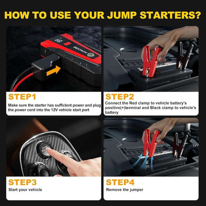 Scatach 3000A 12V Car Battery Jump Starter, Jumper Cable, Flashlight & Powerbank