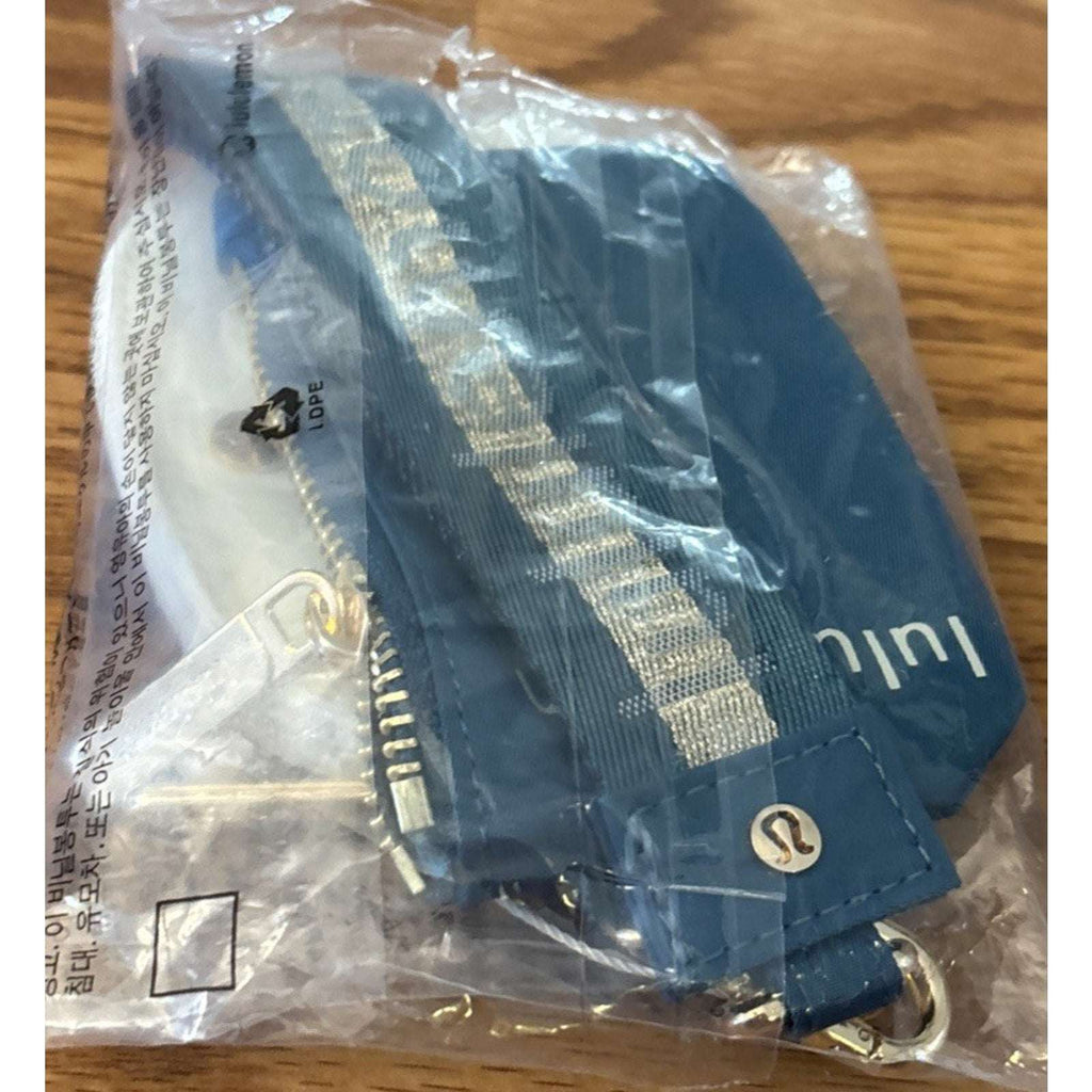 NWT Lululemon Dual Pouch Wristlet Wallet Keychain Wordmark Warp Teal, Gold, Bone