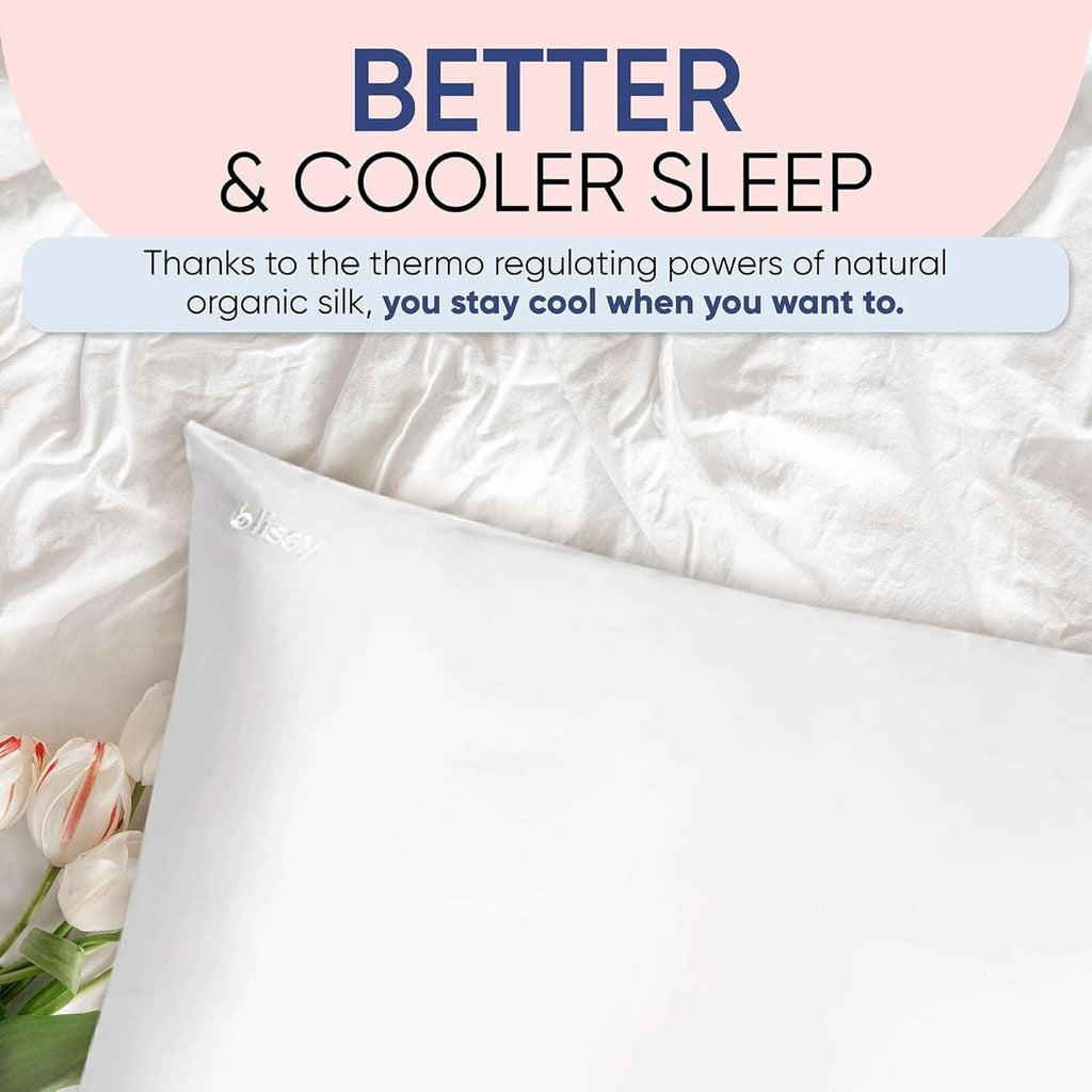 Blissy 100% Pure Mulberry Silk Pillowcase 22 Momme King Size in White - Cooling