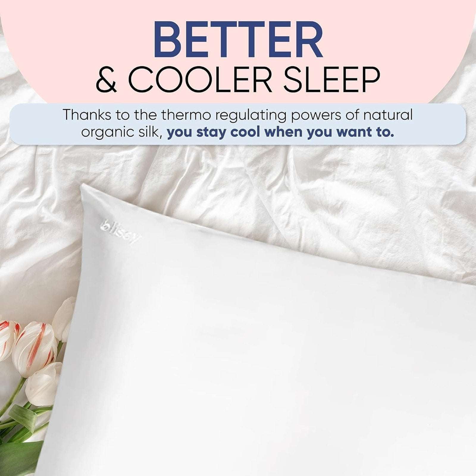 Blissy 100% Pure Mulberry Silk Pillowcase 22 Momme King Size in White - Cooling