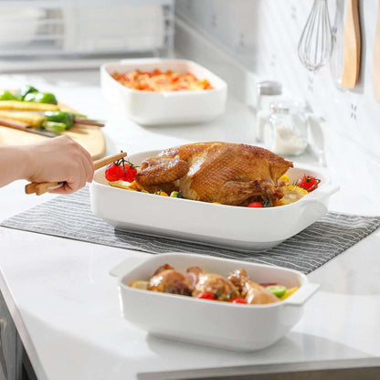 MALACASA 3PC Porcelain Casserole Baking Dish Set for Oven Ceramic Bakeware White
