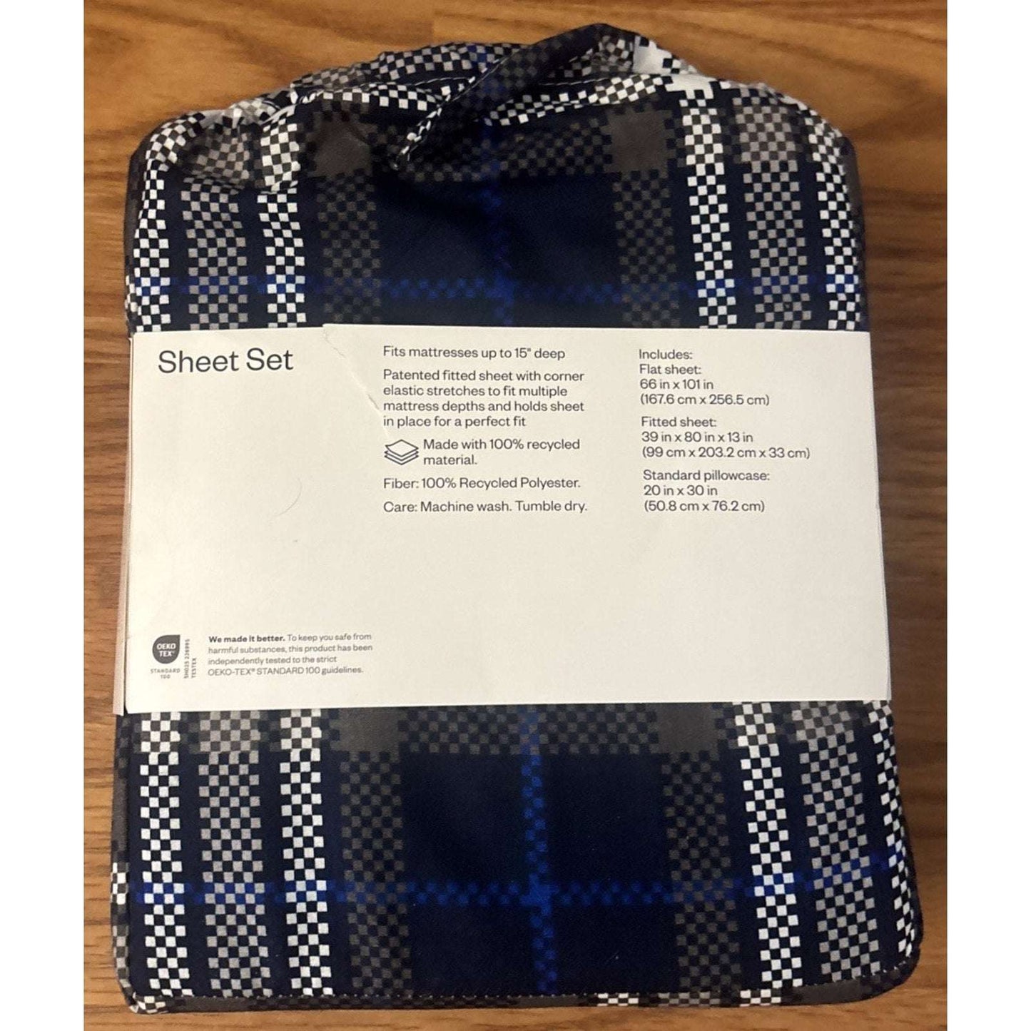2 x 3PC Sheet Sets + Blanket Room Essentials Blue/Gray Plaid Microfiber Twin XL