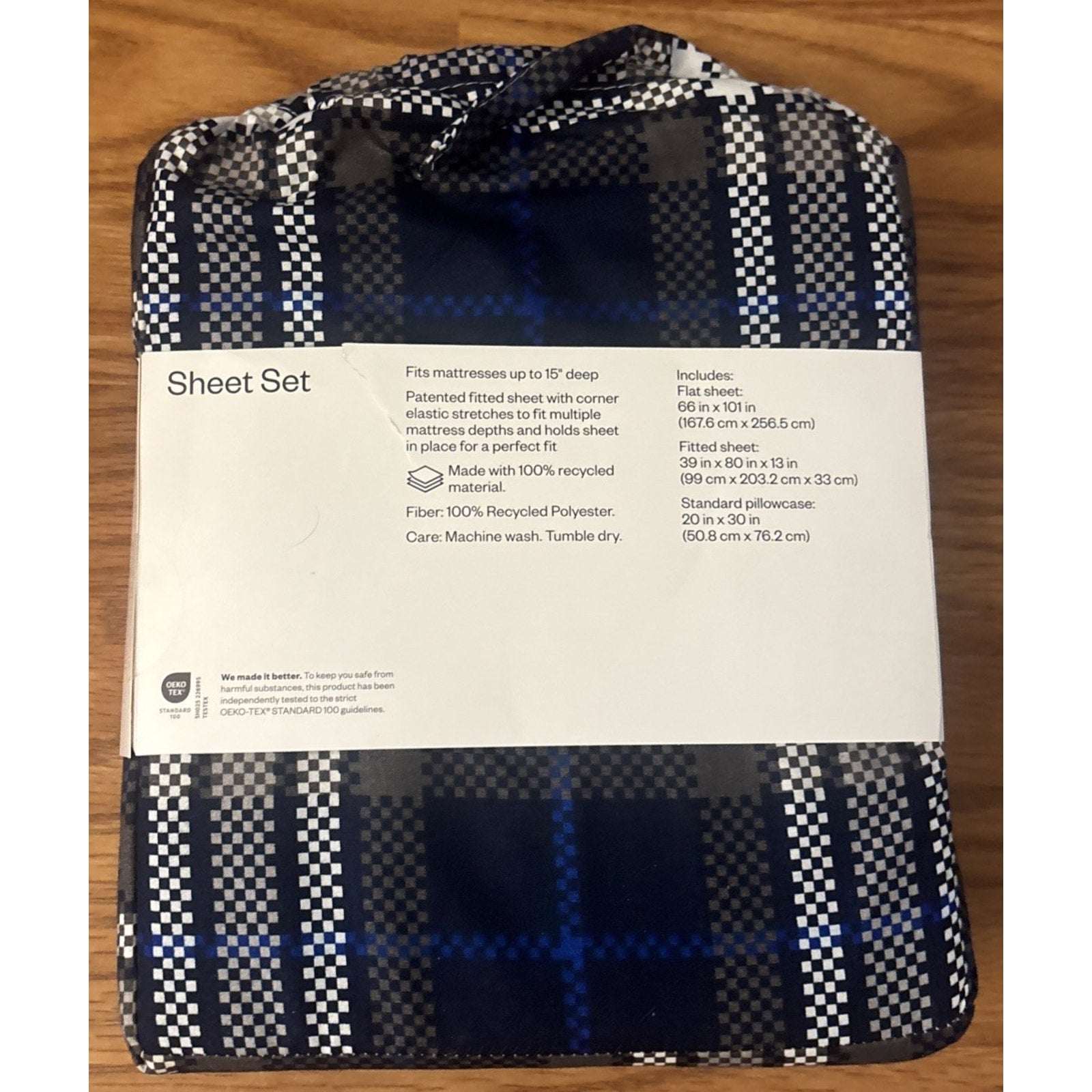2 x 3PC Sheet Sets + Blanket Room Essentials Blue/Gray Plaid Microfiber Twin XL