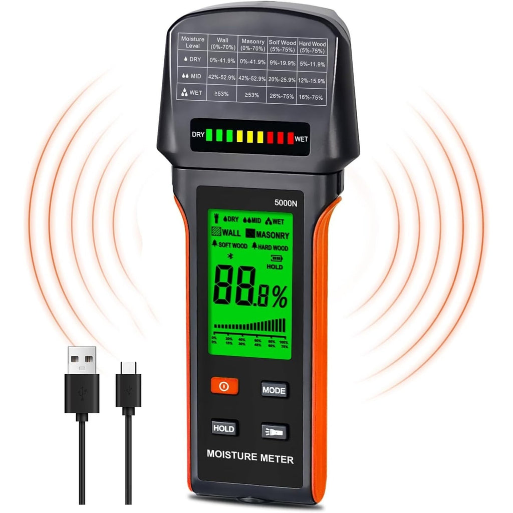 Pinless Wood Moisture Meter – Drywall, Mold & Lumber Moisture Detector with LCD