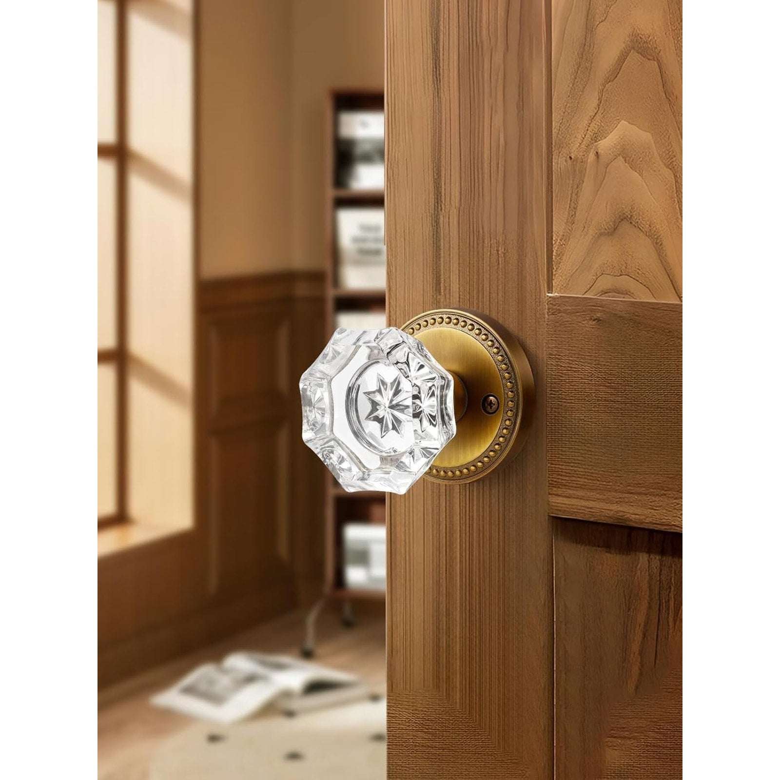 SORWDUERM Antique Brass and Crystal Door Knob Interior Privacy with Lock Button