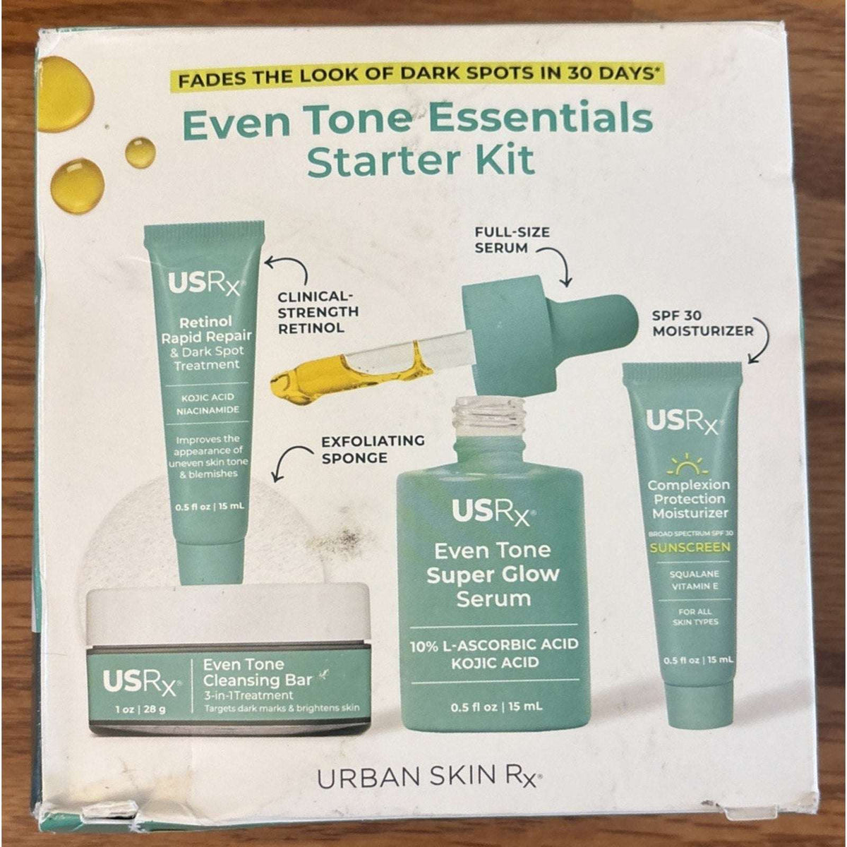 Urban Skin Rx Even Tone Essentials Starter Kit 4PC Skincare Set w/ Full SZ Serum