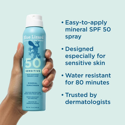 Blue Lizard SPF 50 Sensitive Mineral Sunscreen Spray w/ Aloe 5oz Exp 02/2028