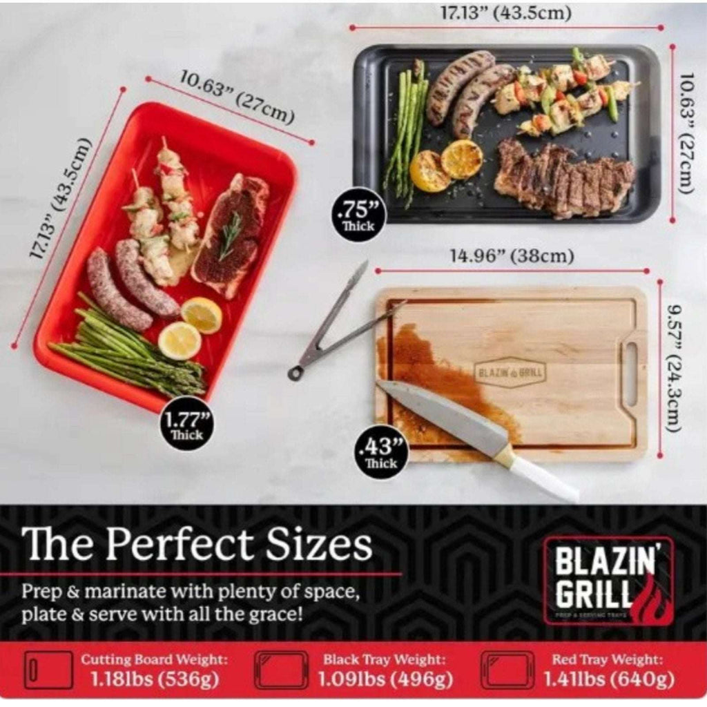 Melamine Grill Prep Serving Trays w/ Cutting Board 3PC Stackable BBQ Set