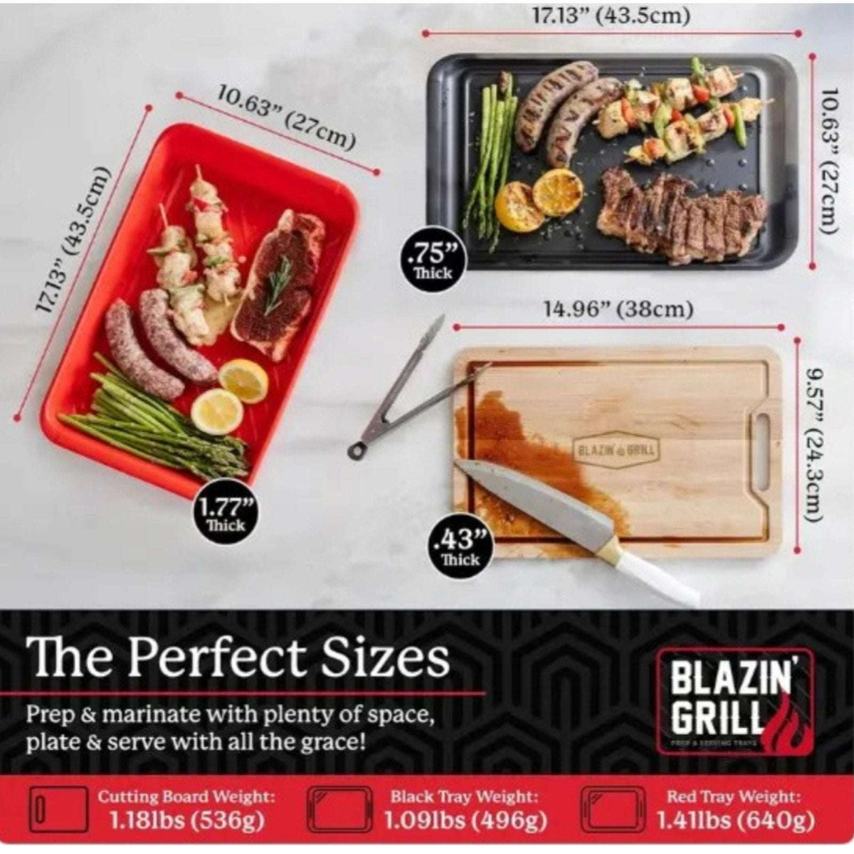 Melamine Grill Prep Serving Trays w/ Cutting Board 3PC Stackable BBQ Set