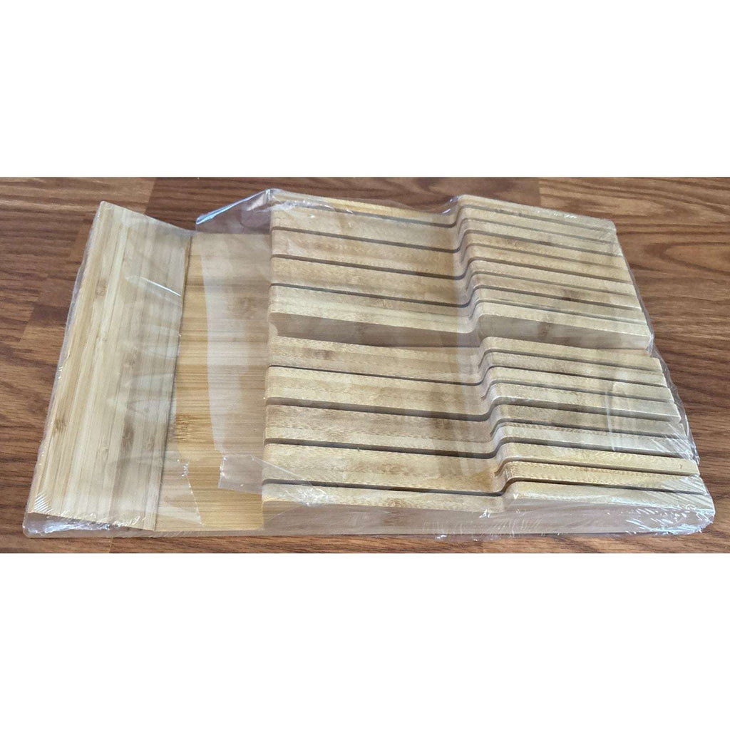 Bamboo In Drawer Knife Block for 16 Knives Large Tray Cutlery Organizer Washable