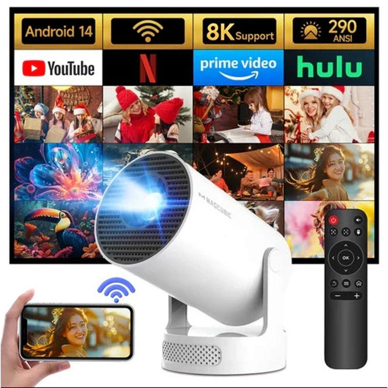 Magcubic HY300 Pro + Projector 8K 720P with 5W Speaker Android 14 8000 Lumens