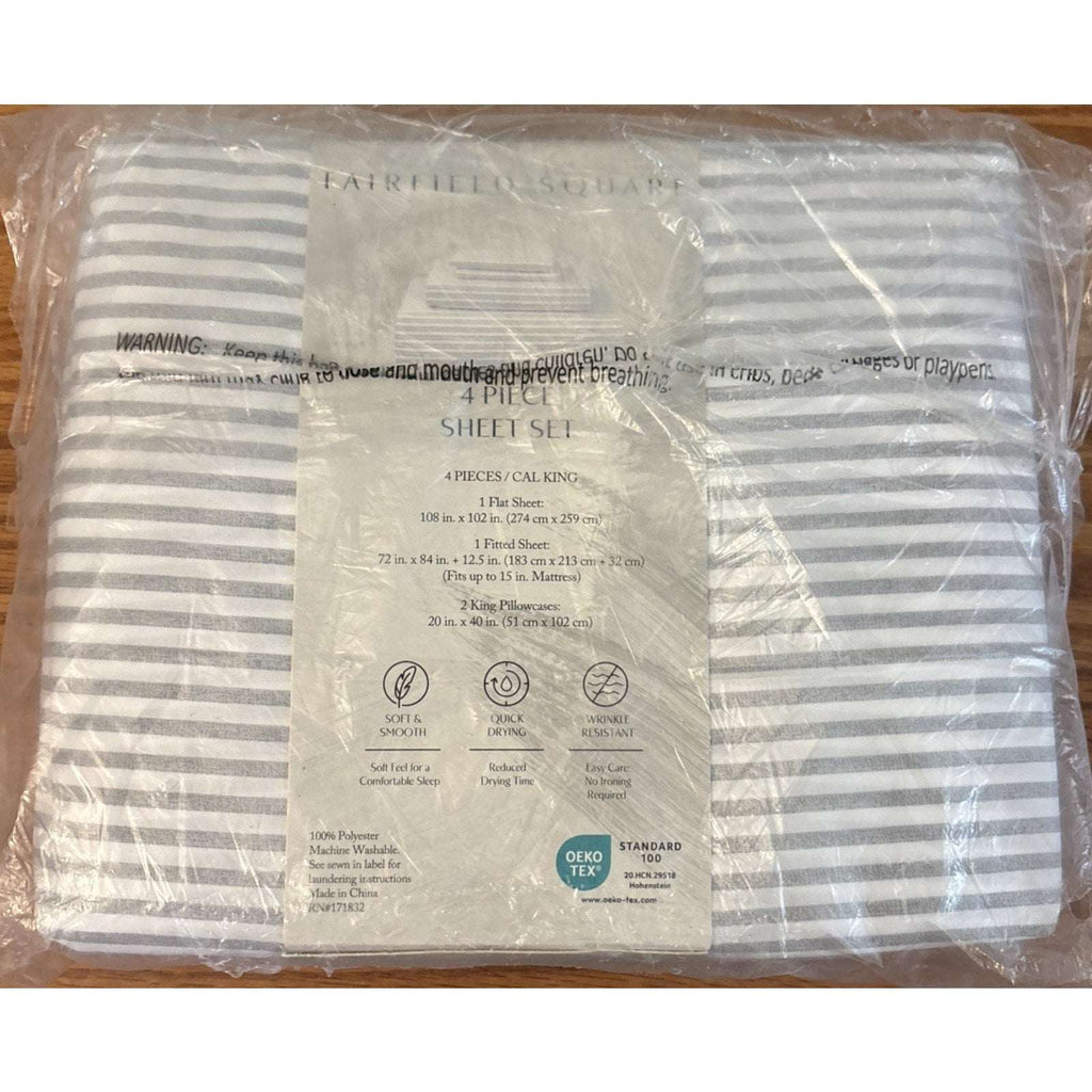 FAIRFIELD SQUARE Soft Microfiber 4 Piece Sheet Set Gray Stripe California King