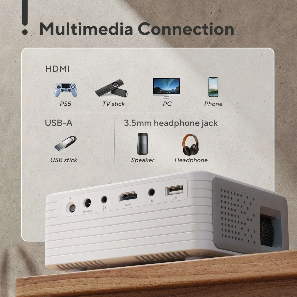 Akiyo WiFi Led Portable Projector w/ Stand & Remote Bundle iOS Android PC PS5