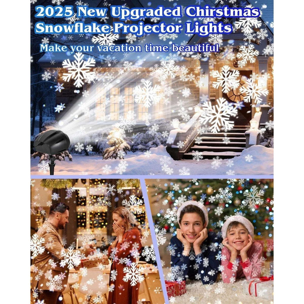 Christmas Snowflake Projector Outdoor Snowfall Landscape Spotlight with Remote
