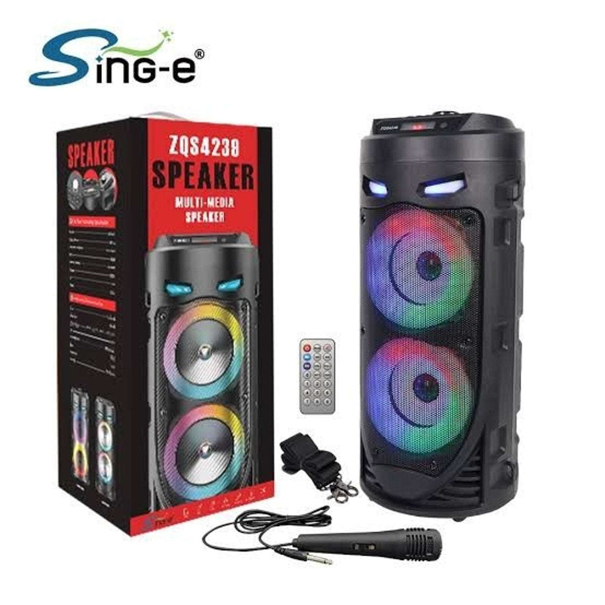 Sing-e ZQS4239S Portable Super Bass LED Speaker w/ Remote, USB/AUX, 1800mAh, Mic