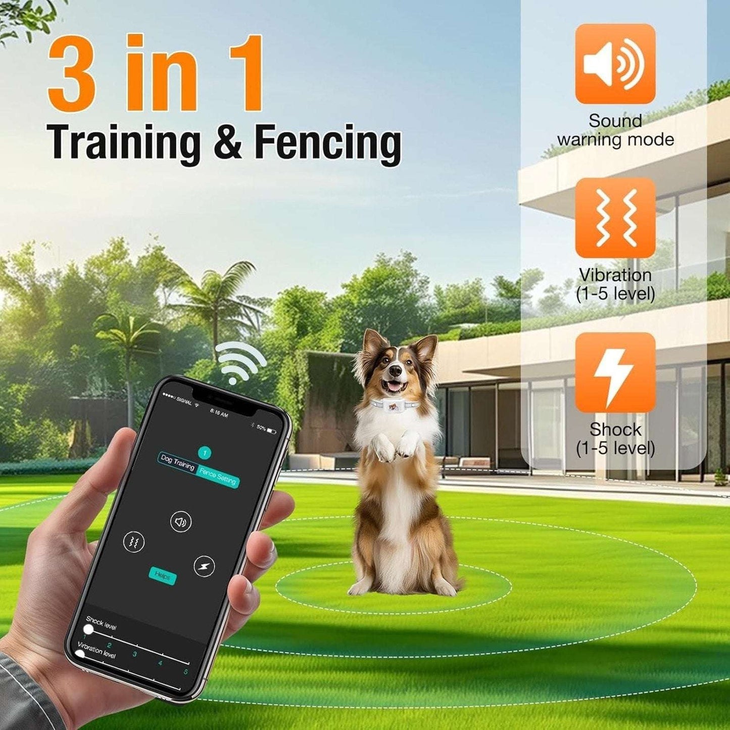 UJQW GPS + Wireless Dog Fence Tracking Training Collar -No Subscription Required