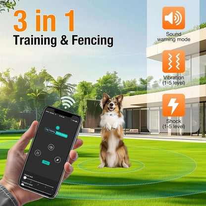 UJQW GPS + Wireless Dog Fence Tracking Training Collar -No Subscription Required